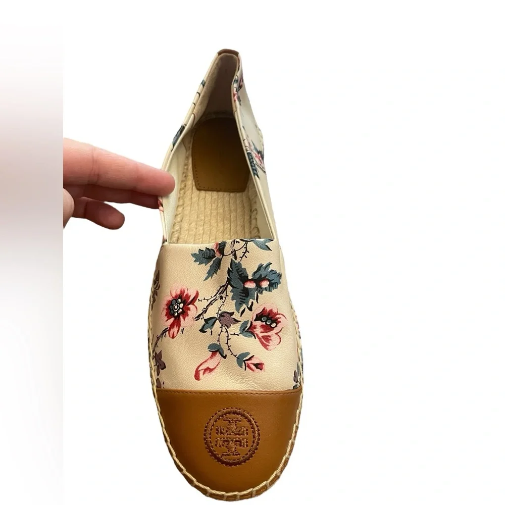TORY BURCH Floral Leather Cap Toe Espadrilles